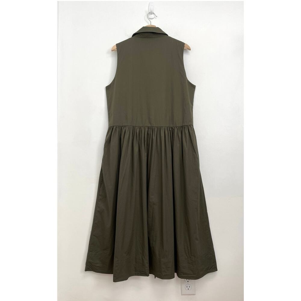 MAYE Corinne Shirtdress Poplin Cotton Relaxed A-Line Midi Dress Khaki - Large - Picture 4 of 13